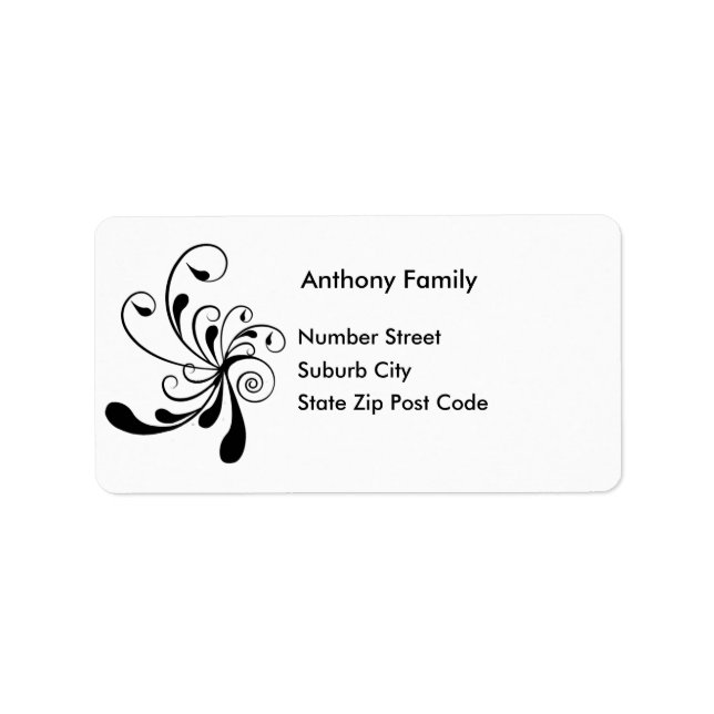 Label White with Black Floral Abstract (Front)