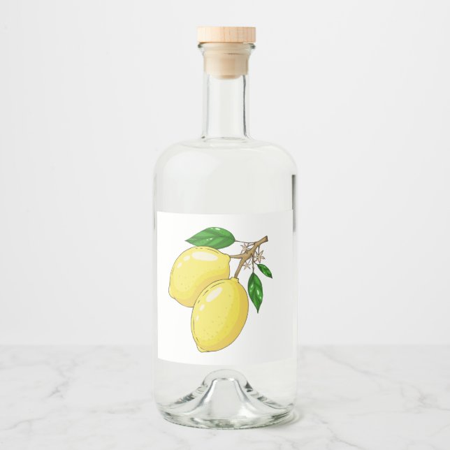 Label with big fresh lemons and green leaves (Front)