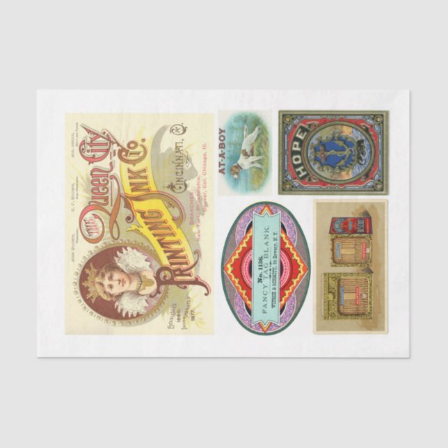 labels 11 10x15 Vintage Decoupage Tissue Pape Paper (Front)