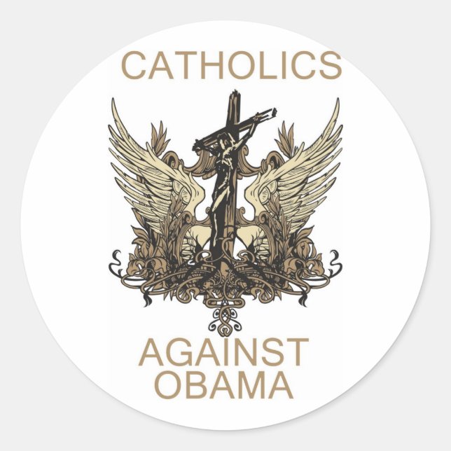 Labels-Catholics Against Obama Classic Round Sticker (Front)