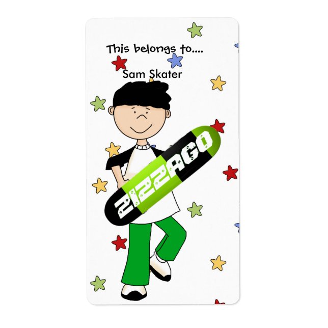 Labels Stickers Bookplate Boy Skateboard (Front)