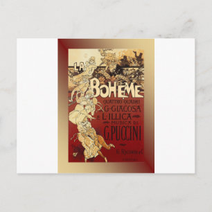 LaBoheme ~ Puccini Opera 1896 w/Background Postcard