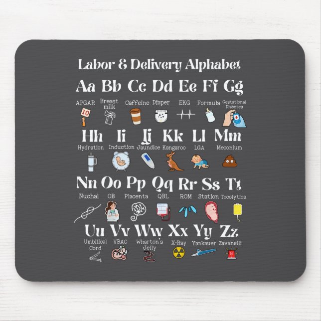 Labor And Delivery Alphabet Nurse New Nurse Gradua Mouse Pad (Front)