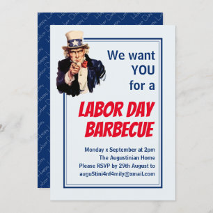 LABOR DAY BBQ BARBECUE Uncle Sam Customised Invitation