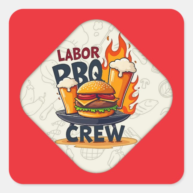 Labor Day BBQ Crew Badge Design – Holiday Grill Il Square Sticker (Front)