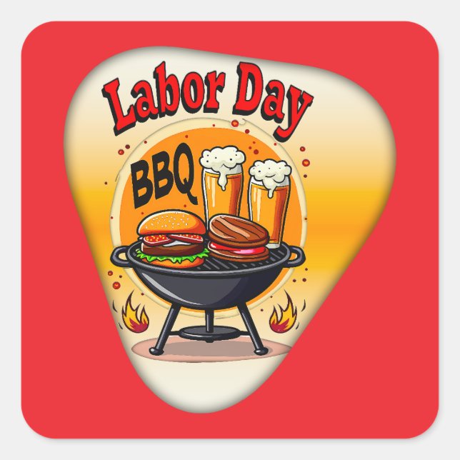 Labor Day BBQ Party Design – Grill and Burger Holi Square Sticker (Front)