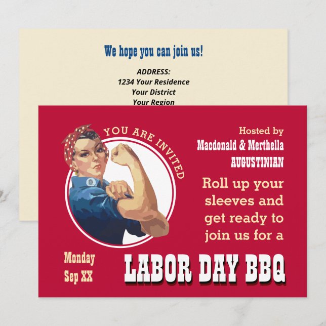 LABOR DAY BBQ Rosie Riveter Invitation (Front/Back)