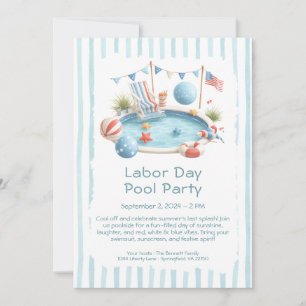 Labor Day Pool Party Red White and Blue Invitation
