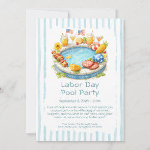 Labor Day Pool Party Red White and Blue Invitation