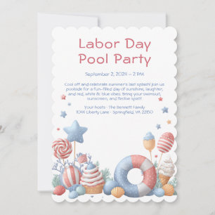 Labor Day Pool Party Red White and Blue Invitation