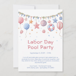 Labor Day Pool Party Red White and Blue Invitation