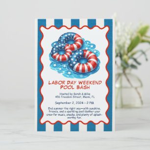 Labor Day Pool Party Red White and Blue Invitation