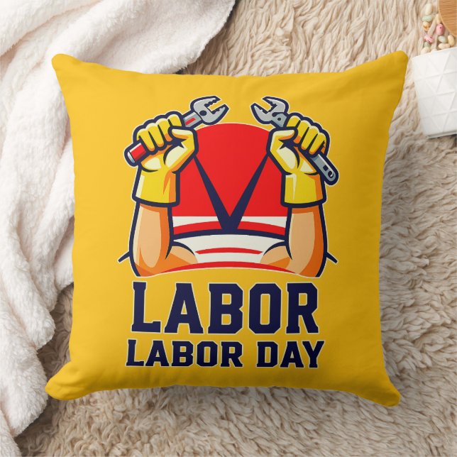 Labor Day Strong Worker Pride Illustration Cushion (Blanket)