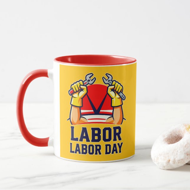Labor Day Strong Worker Pride Illustration Mug (With Donut)