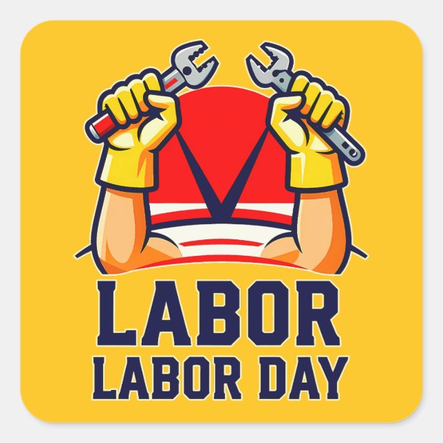 Labor Day Strong Worker Pride Illustration Square Sticker (Front)