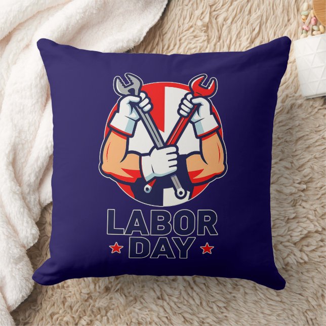 Labor Day Tools Crossed Worker Design Cushion (Blanket)