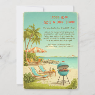 Labor Day Vintage BBQ & Pool Party Invitation 