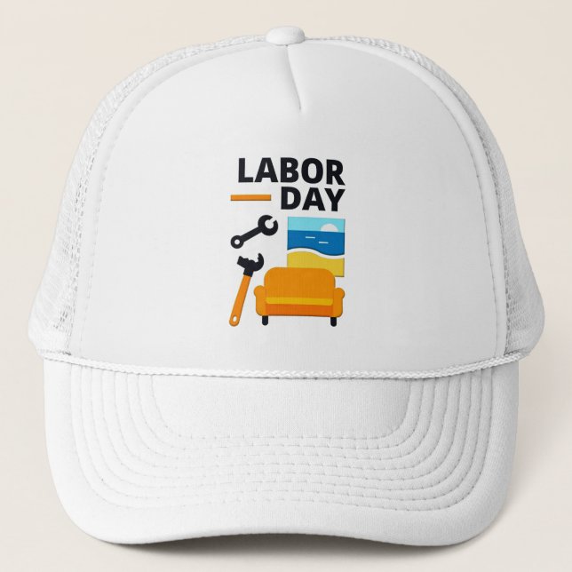Labor Day Work Hard Relax Design with Tools Trucker Hat (Front)