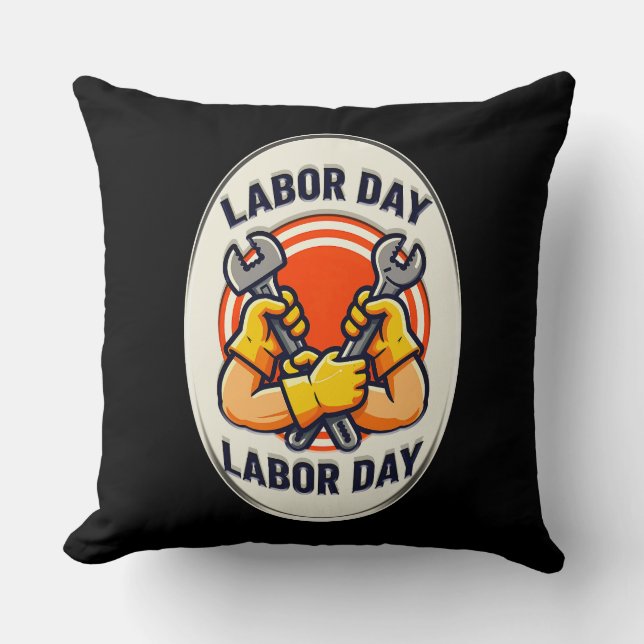 Labor Day Worker Badge Tools Design Cushion (Front)