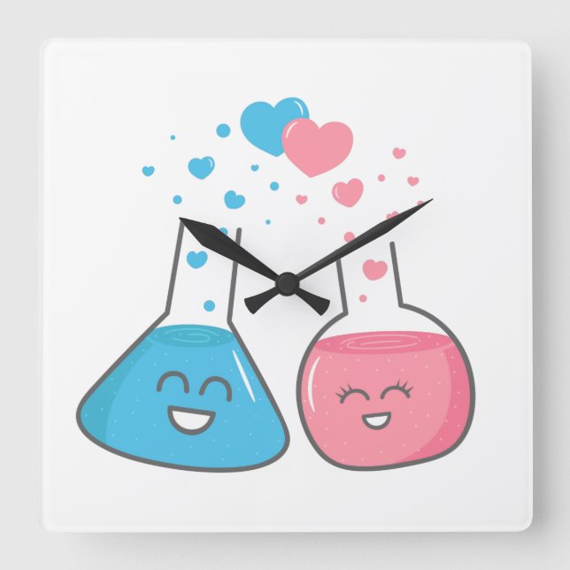 Laboratory flasks in love, we've got chemistry square wall clock (Front)