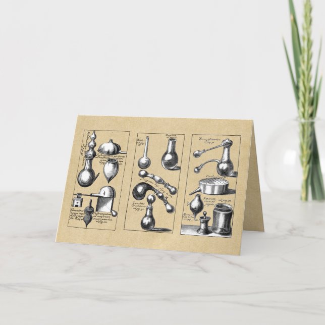 Laboratory Glass Beakers and Tools Greeting Card (Front)