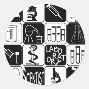 LABORATORY SCIENTIST SYMBOLS AND TOOLS CLASSIC ROUND STICKER