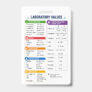 Laboratory Values Nurse Reference Card, Nurse Badg ID Badge
