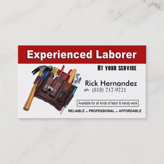 Laborer Handyman Home Repair Construction Business Card (Front)