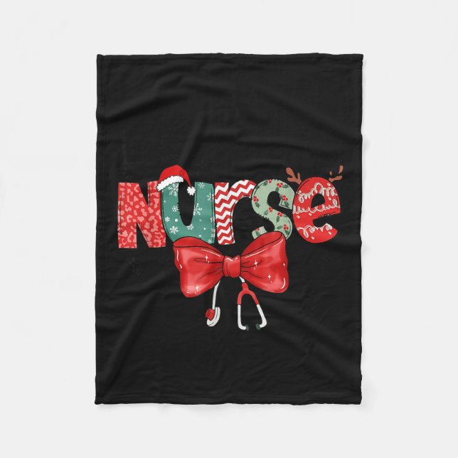 Labour &amp; Delivery Nurse Stethoscope &amp; Bow  Fleece Blanket (Front)