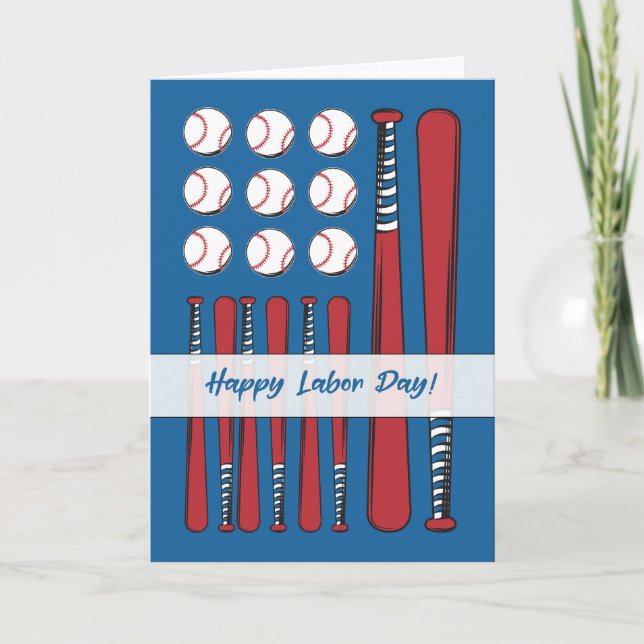 Labour Day Baseball Flag Red White Blue Card (Front)