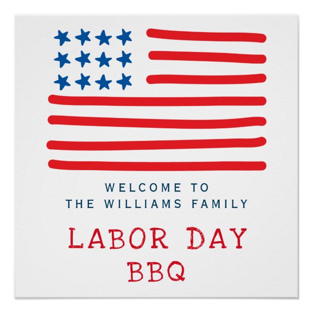 Labour Day BBQ | American Flag  - Welcome Poster (Front)