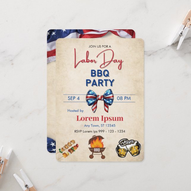 Labour Day BBQ Invitation editable template (Front/Back In Situ)