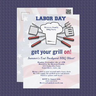 Labour Day BBQ Party Family Summer Grill Blast Postcard