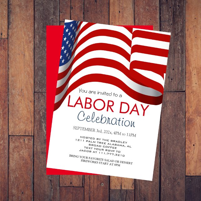 Labour Day BBQ Party Worker American flag Invitation (Creator Uploaded)