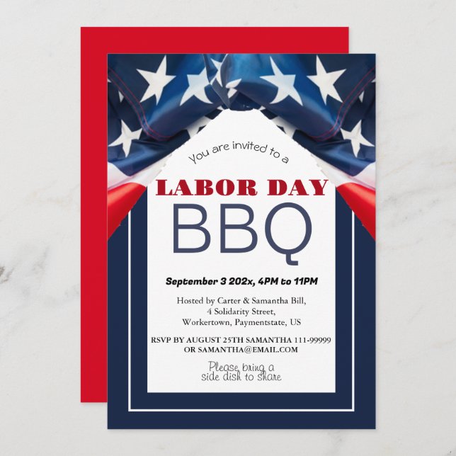 Labour Day BBQ Party Worker Patriotic American fla Invitation (Front/Back)