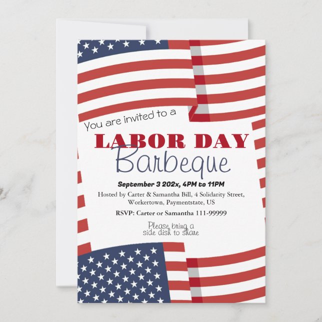 Labour Day BBQ Party Worker Patriotic American fla Invitation (Front)