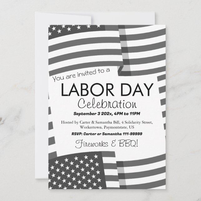Labour Day BBQ Party Worker Patriotic American fla Invitation (Front)