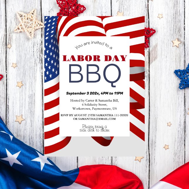 Labour Day BBQ Party Worker Patriotic American fla Invitation (Creator Uploaded)
