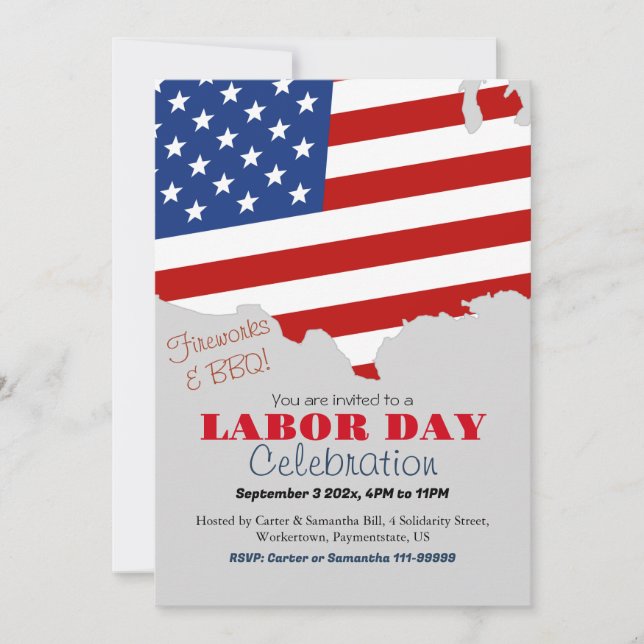 Labour Day BBQ Party Worker Patriotic American fla Invitation (Front)