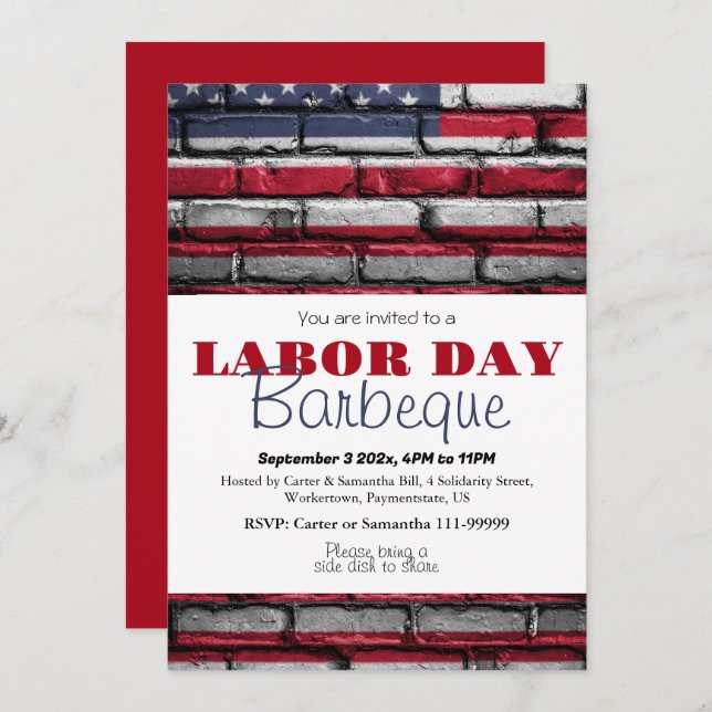 Labour Day BBQ Party Worker Patriotic American fla Invitation (Front/Back)