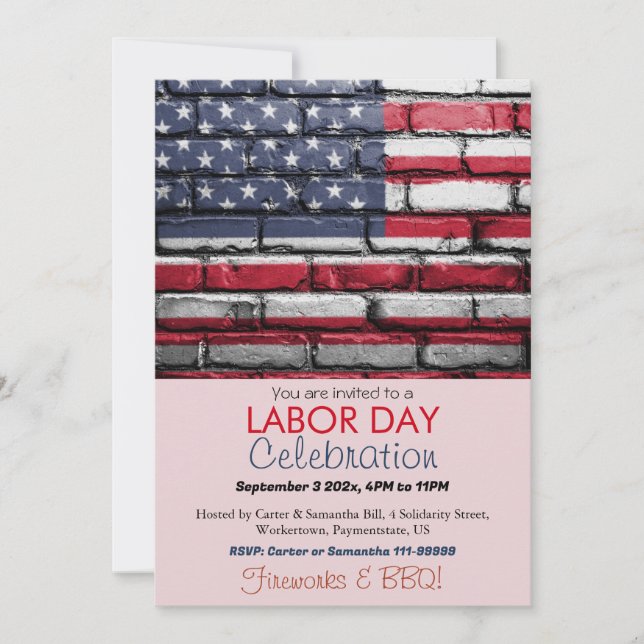 Labour Day BBQ Party Worker Patriotic American fla Invitation (Front)