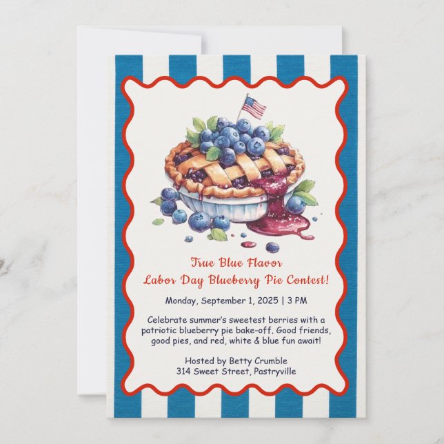Labour Day Blueberry Pie Bake-Off Invitation  (Front)