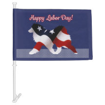 Labour Day Car Flag Celebrate w/ Samoyed USA Flag