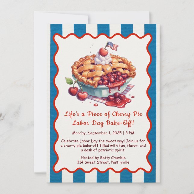 Labour Day Cherry Pie Bake-Off Invitation  (Front)