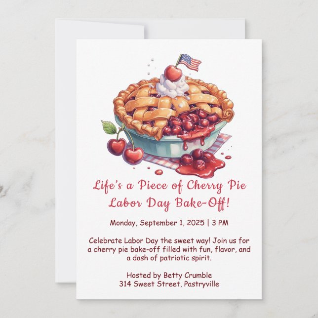 Labour Day Cherry Pie Bake-Off Invitation  (Front)