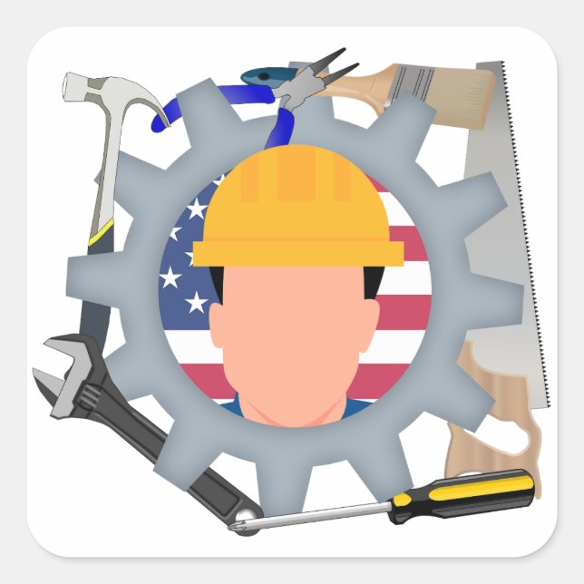 Labour Day Construction Worker Square Sticker (Front)