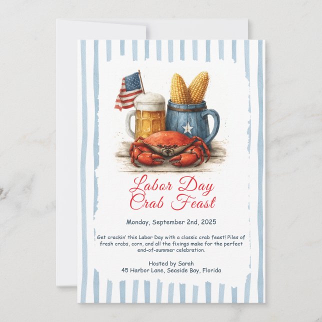 Labour Day Crab Feast Invitation Patriotic Seafood (Front)