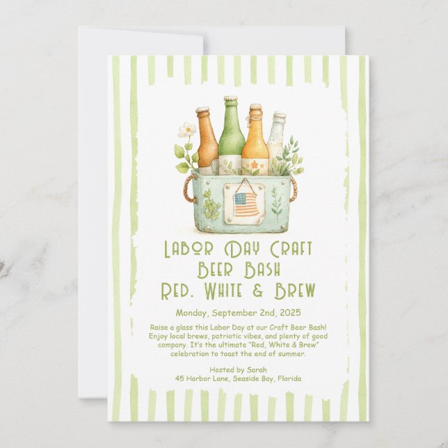 Labour Day Craft Beer Bash – Red, White, brew Invitation (Front)