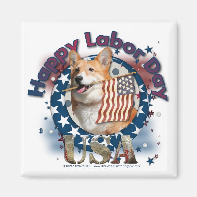 Labour Day - Flag Waving - Corgi - Owen Magnet (Front)