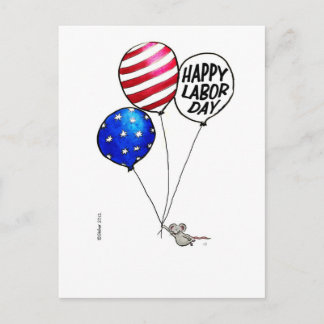 Labour Day - Flying mouse with balloons. Postcard